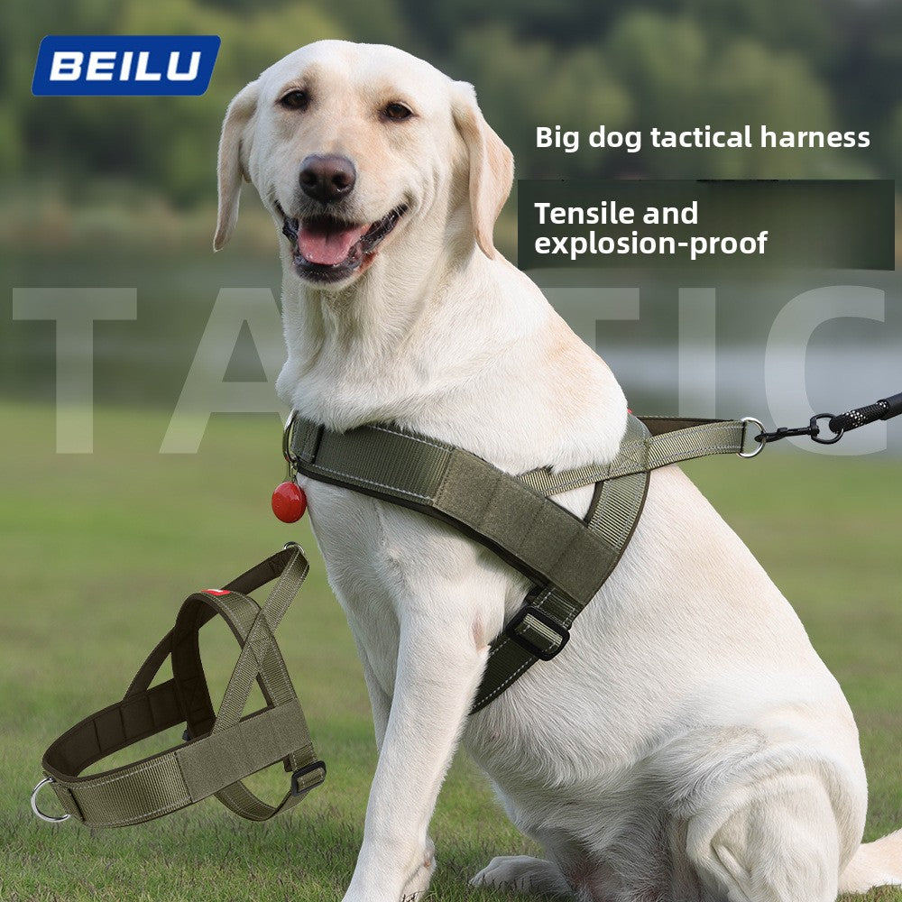 Tactical no escape dog harness in khaki on a large dog