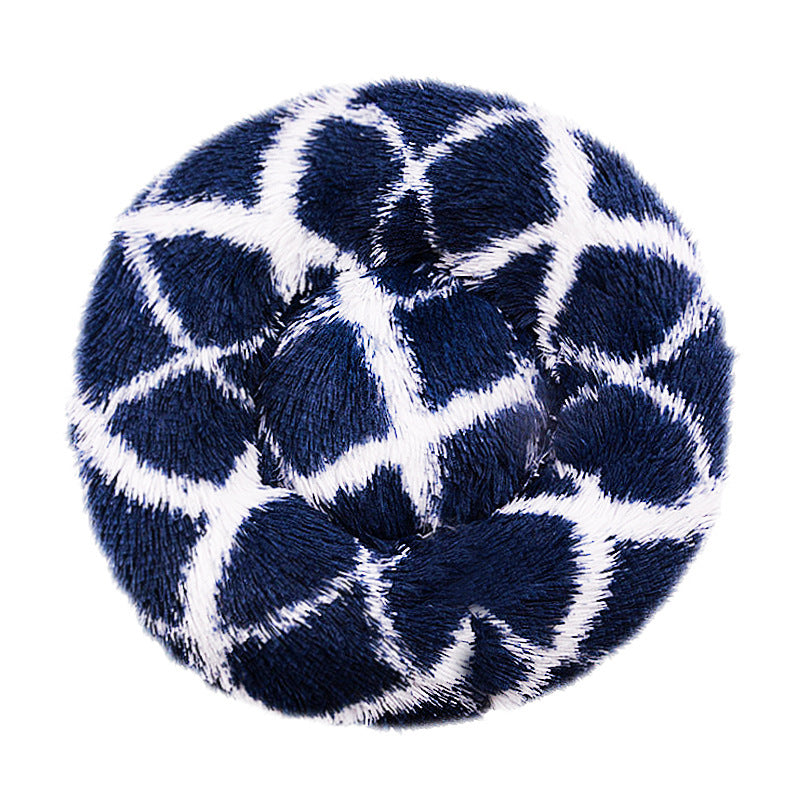 Round long plush nest bed for cats and dogs in Navy Check