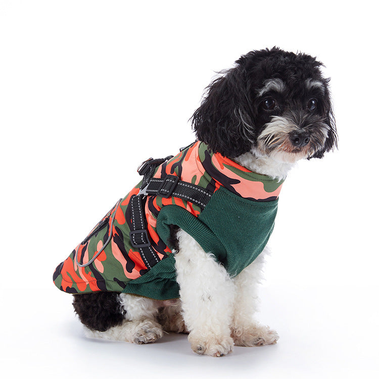 Waterproof padded British style dog winter coat in Pink Grey Dot, material detail