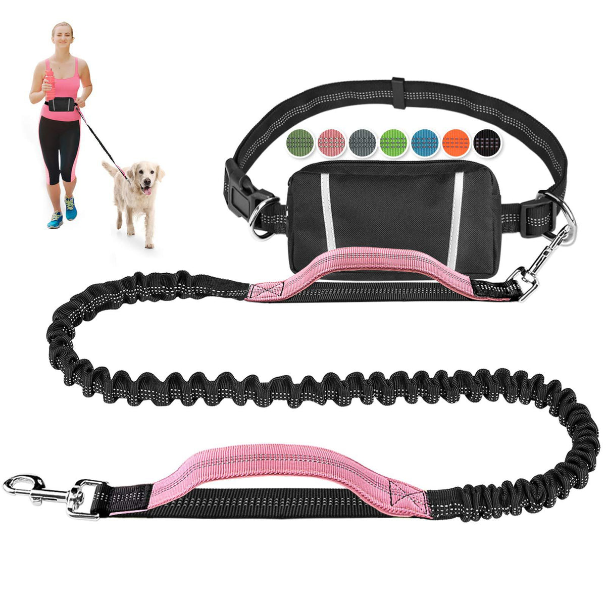 Running dog leads with pouch in seven bright colours