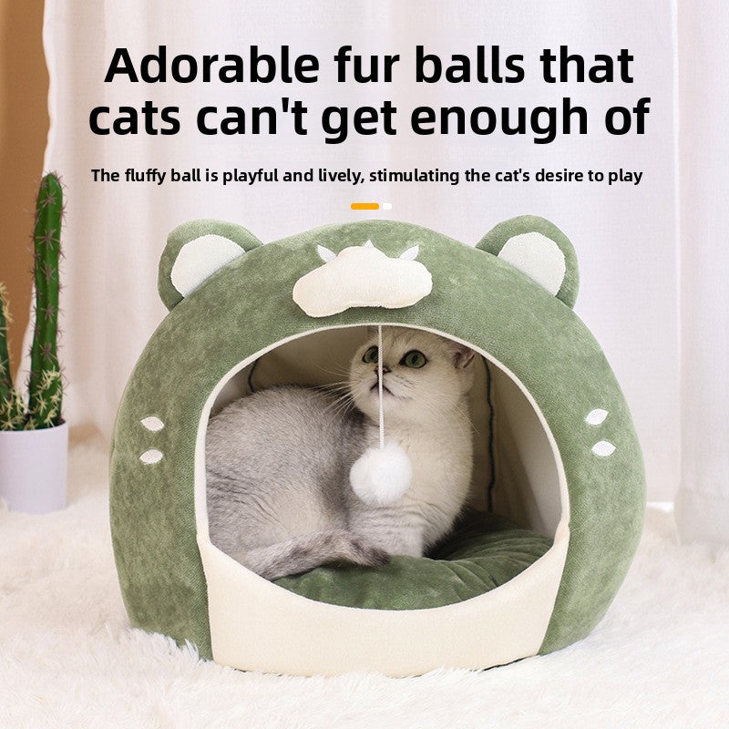 Egg shaped cloud pet nest in soft green cloth, product image 3
