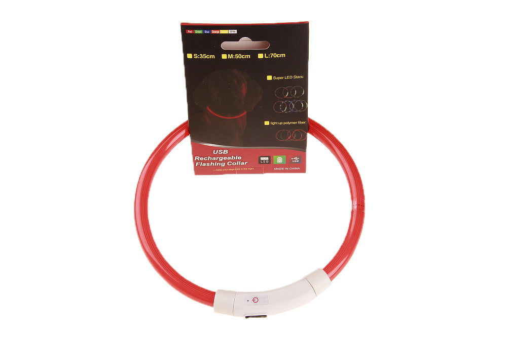 Cut to fit USB rechargeable LED pet collar glowing red
