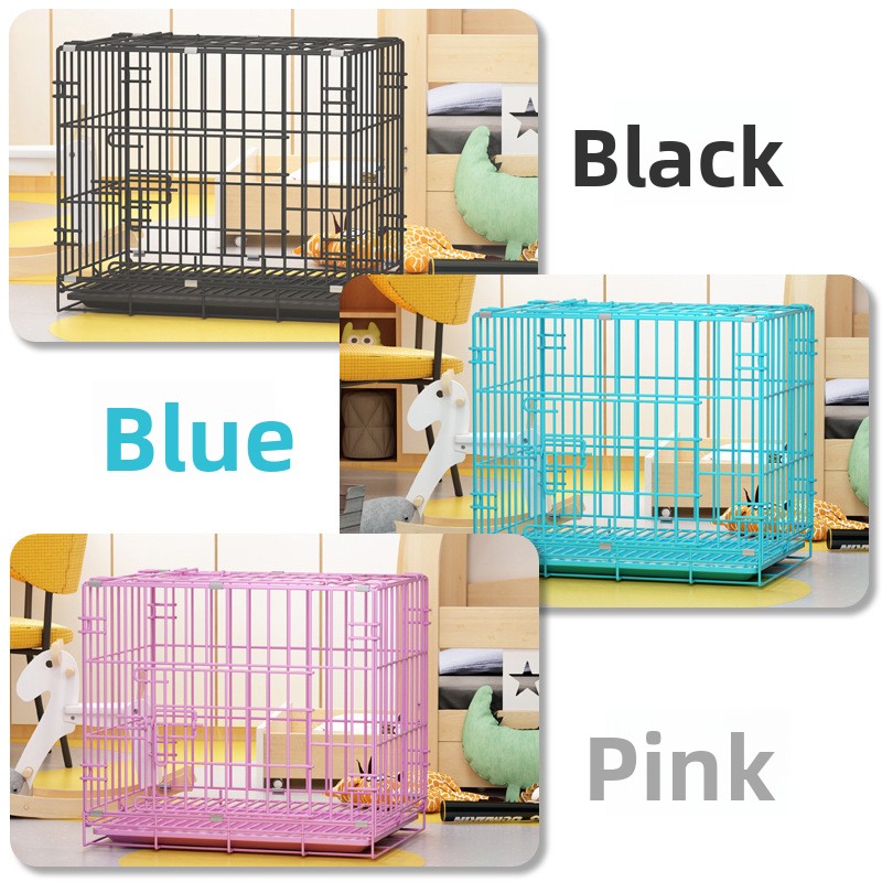 Blue foldable metal pet cage with removable tray