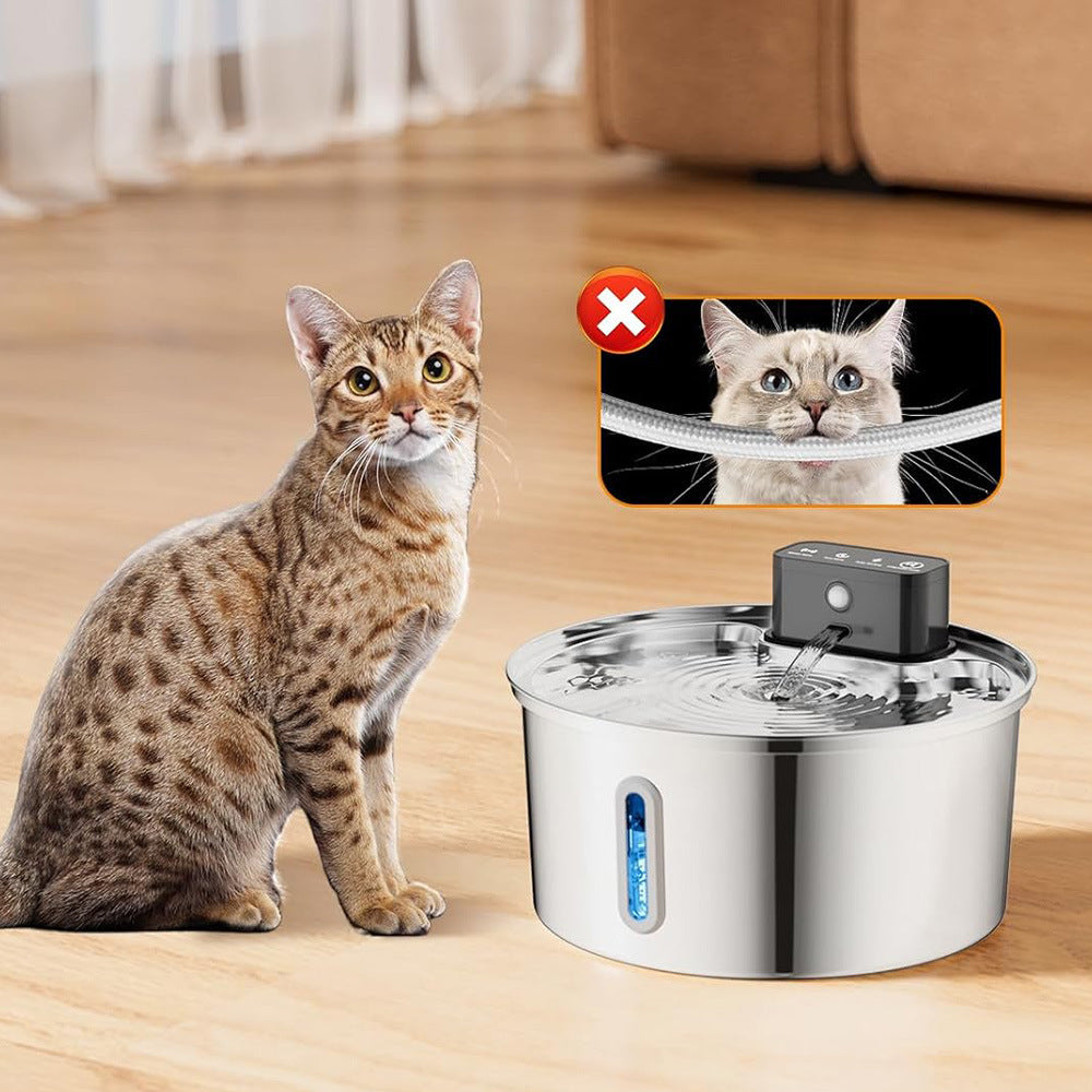 Stainless Steel Wireless Pet Water Dispenser, 3.2L Infrared Fountain with Carbon Filter