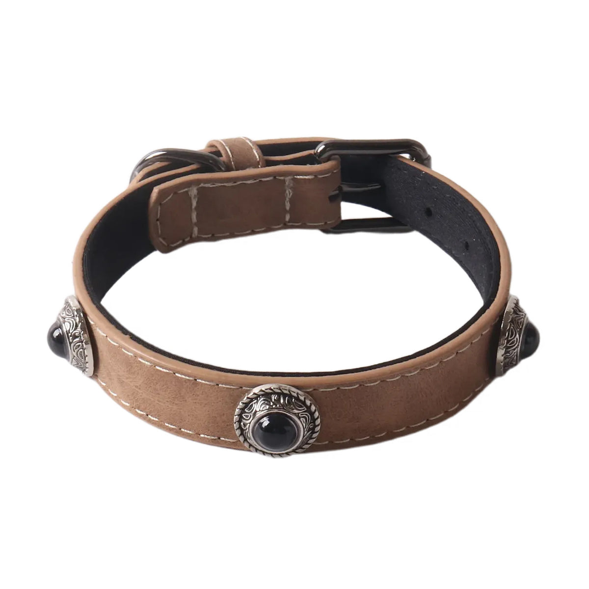 Adjustable PU leather cat collar with cat eye stone, product image 15