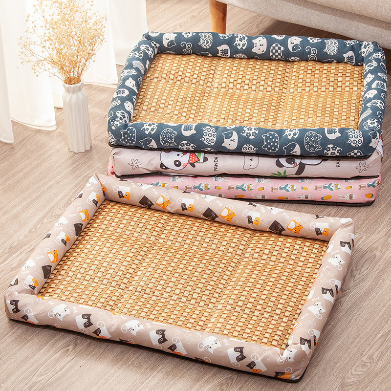 Rattan cooling mat with cute pattern for cats and small dogs