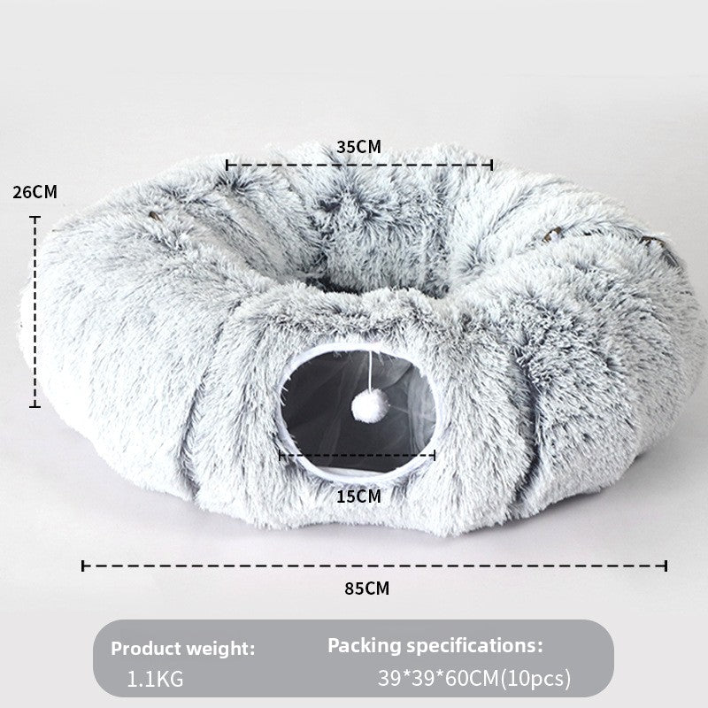 Plush PV fleece cat tunnel nest with removable cushion, view 6