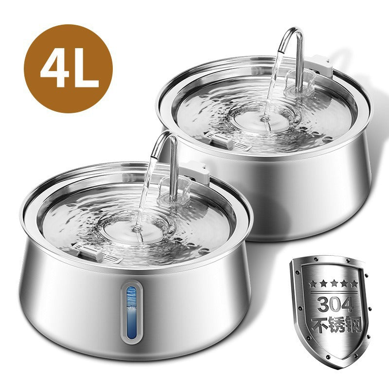 4L Stainless Steel Pet Water Fountain with Visible Window, Silent Pump and USB Power