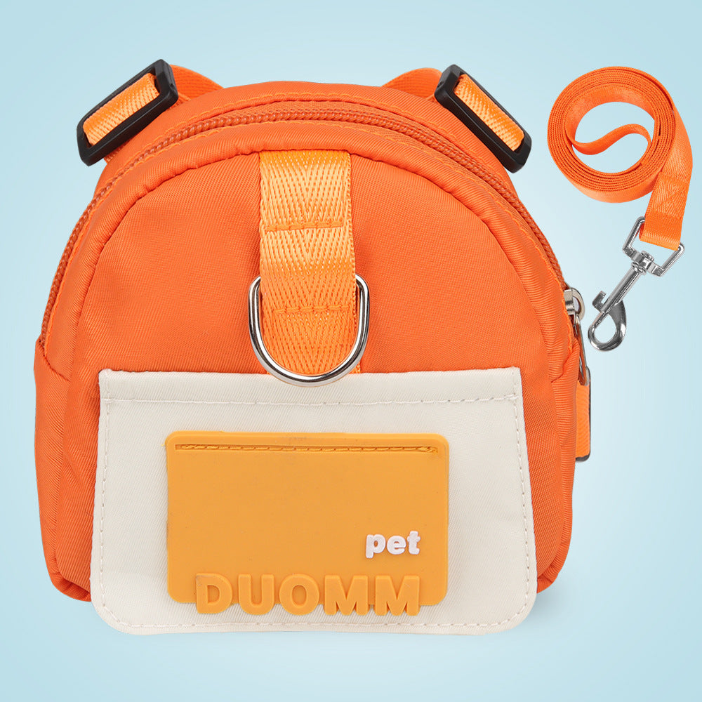 Cartoon dog backpack harness with lead in orange, view 6