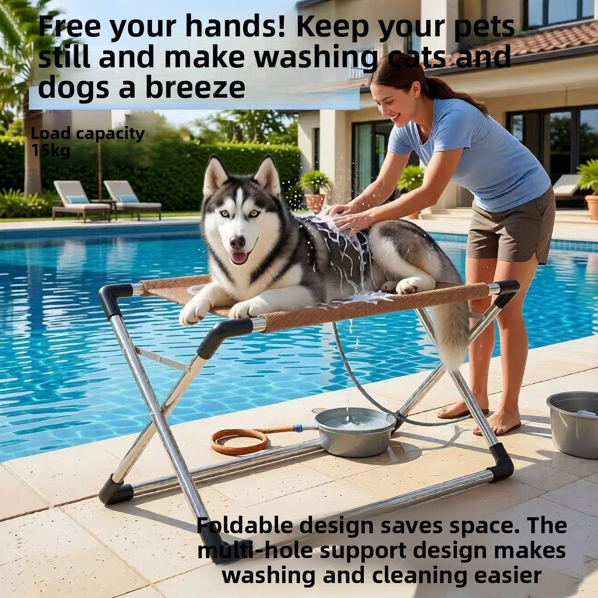 Foldable grooming hammock stand for pets, main product photo