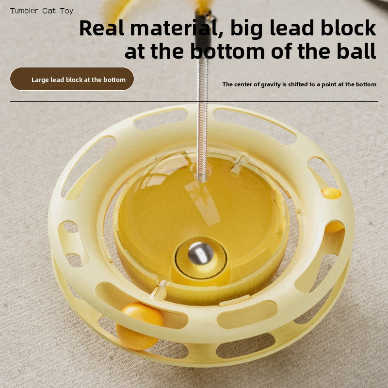 Self-Spinning Cat Turntable Toy with Feather Attachments and Weighted Tumbler Base