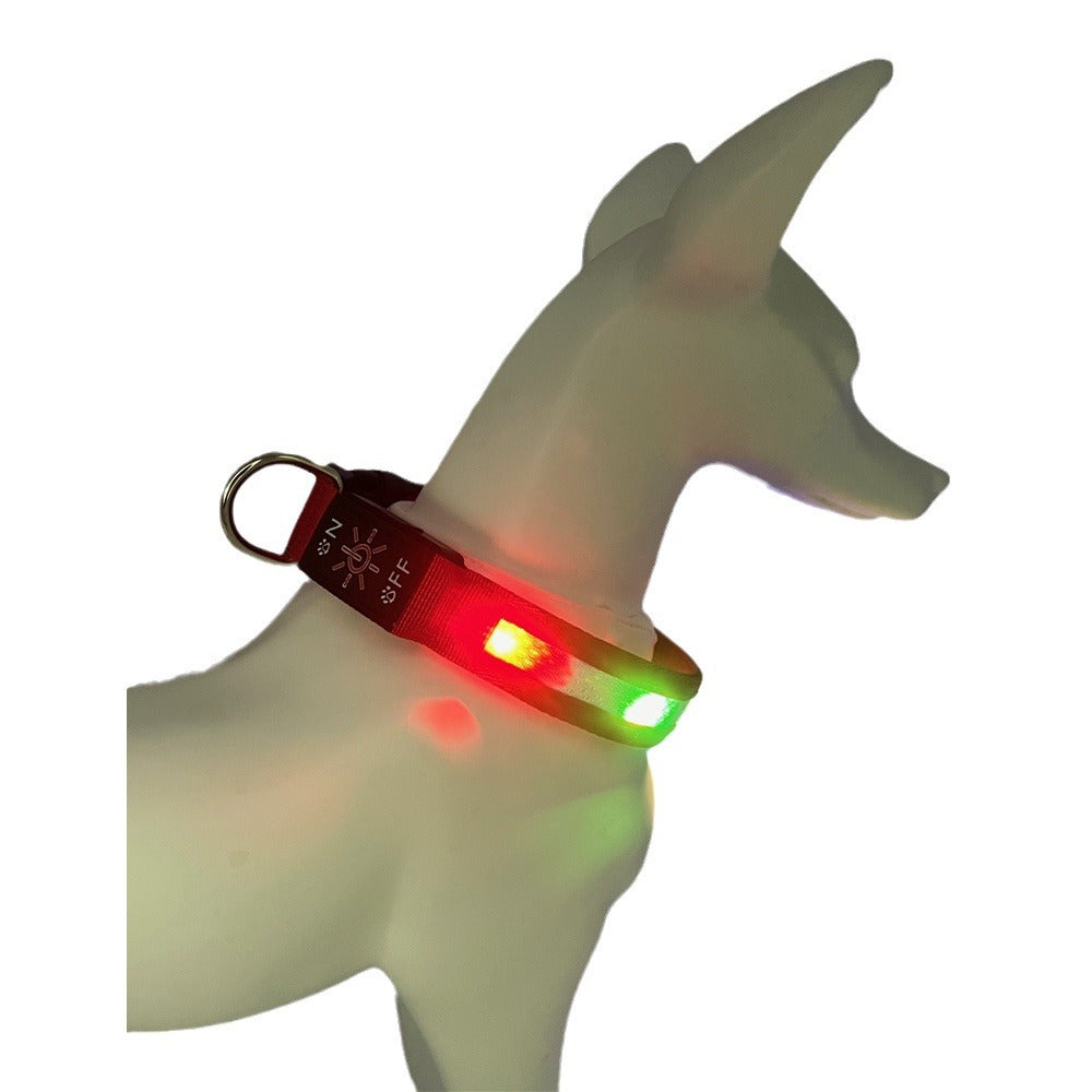 Adjustable LED light up dog collar in Black, in a home setting