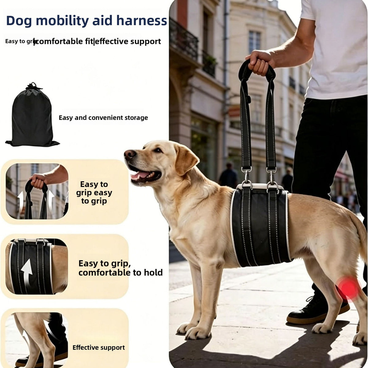 Black denim rear leg support harness for senior dogs, product image 2