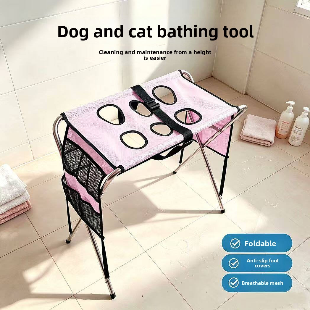 Foldable Dog Grooming Table with Mesh Top and Non-Slip Feet