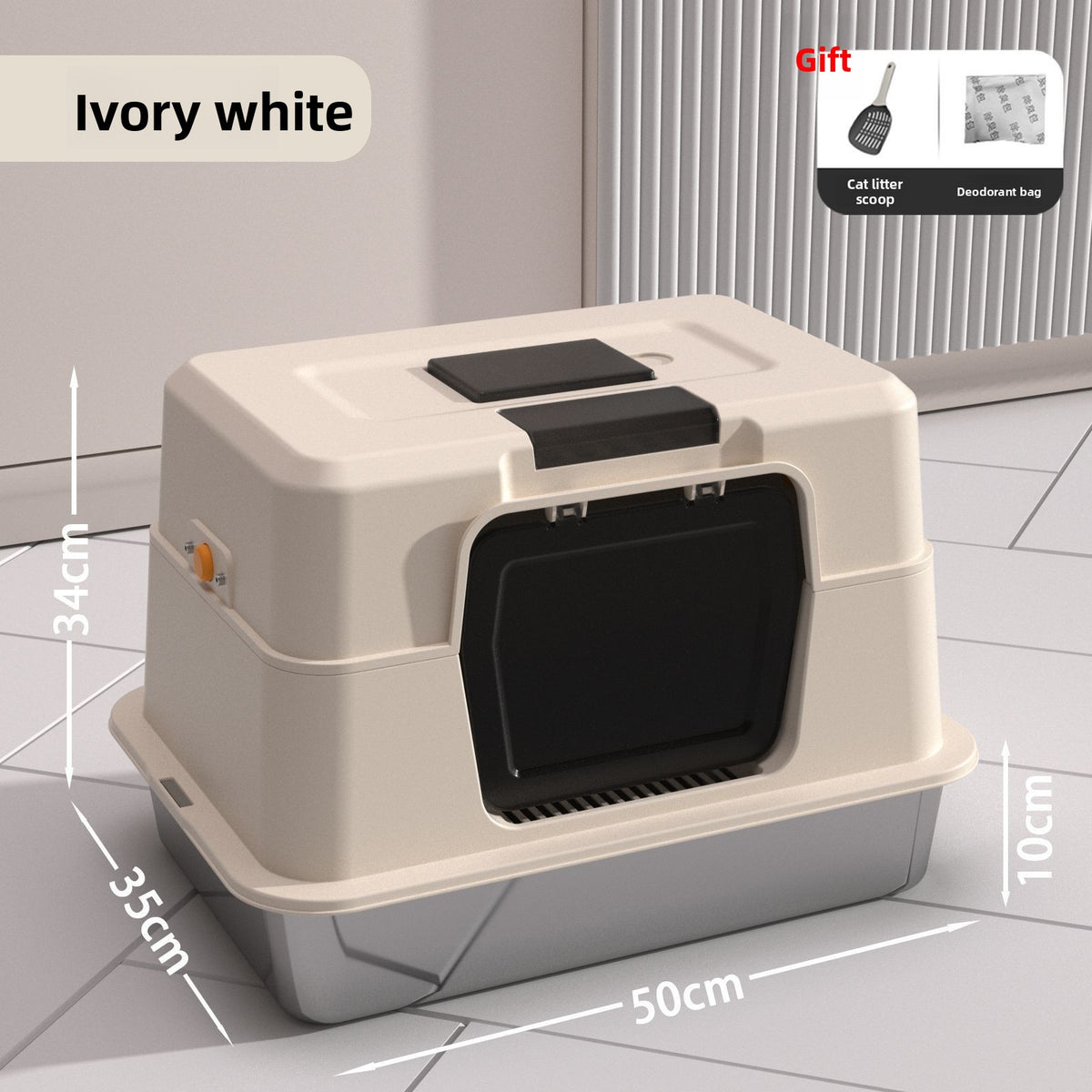 Fully Enclosed Stainless Steel Cat Litter Box, 50cm Wide