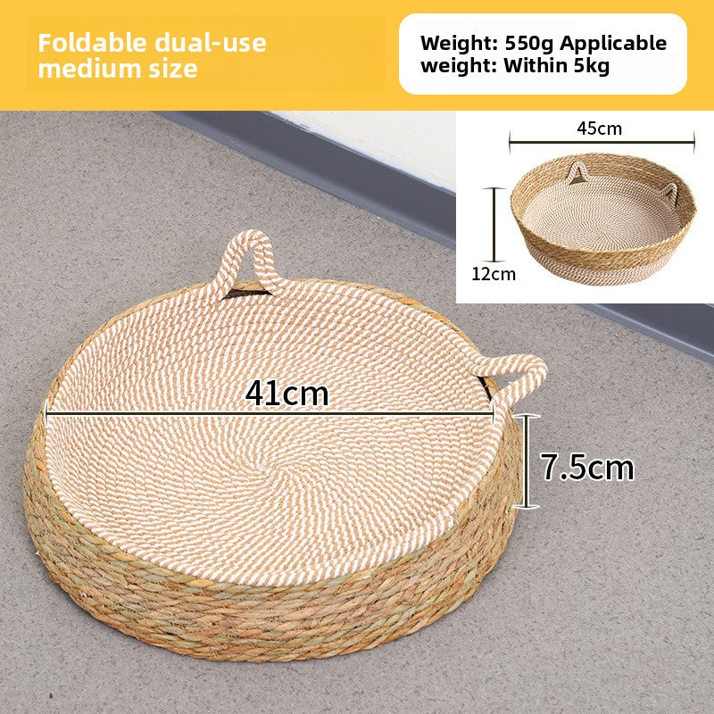 Handwoven grass and cotton linen cat nest with scratch pad, product image 12