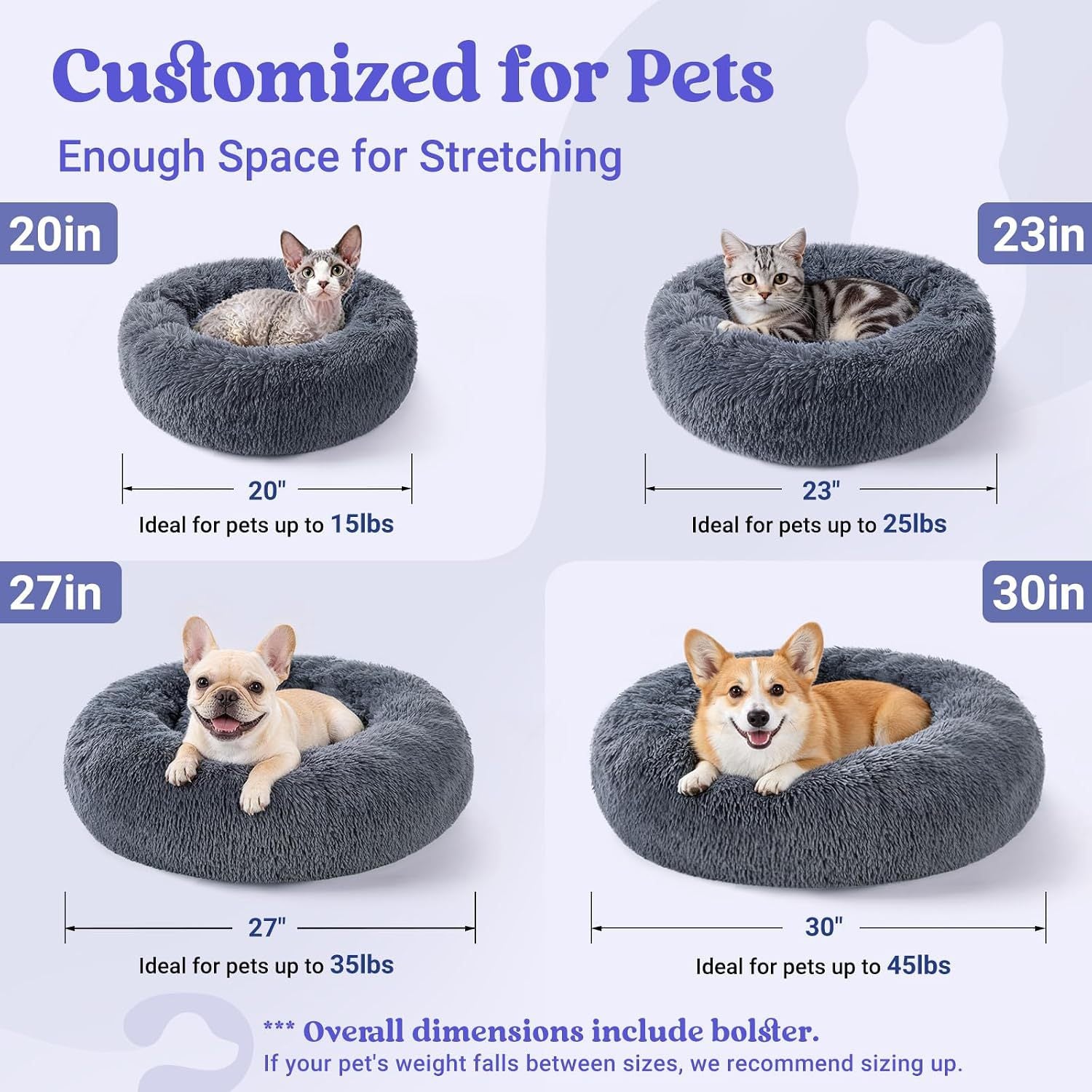 Round plush donut bed for cats and small dogs, photo from another angle