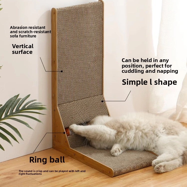 L-shape corrugated cardboard cat scratching board with lounger