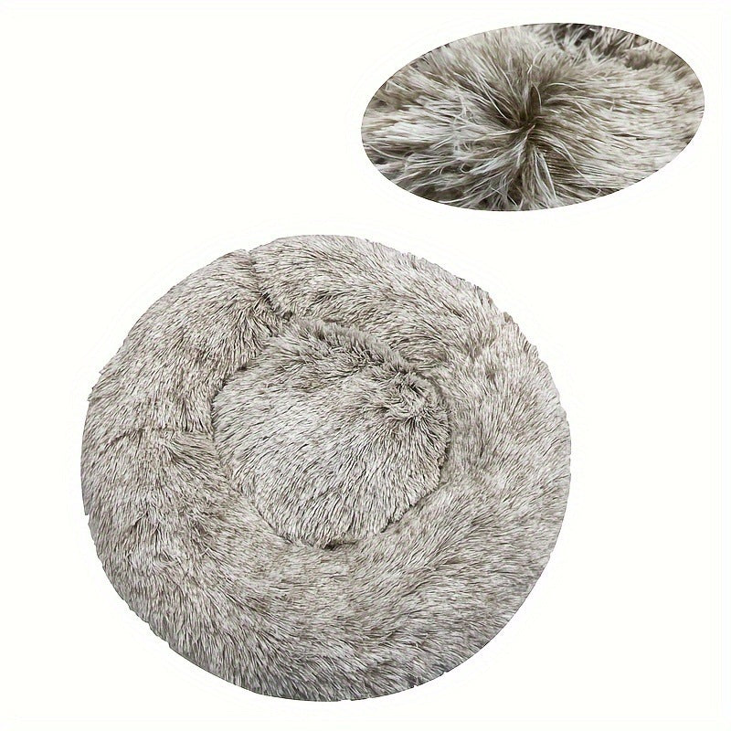 Round long plush donut pet bed for cats, photo 59 of 80