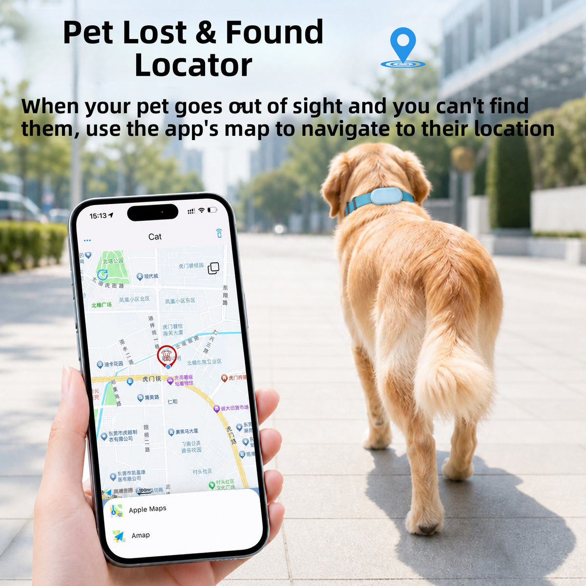 Bluetooth pet tracker tag for cats and dogs in Pink iOS Version, side view