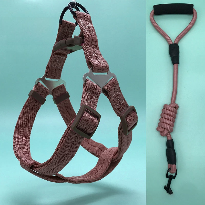 Padded nylon dog harness set with matching collar and lead in red