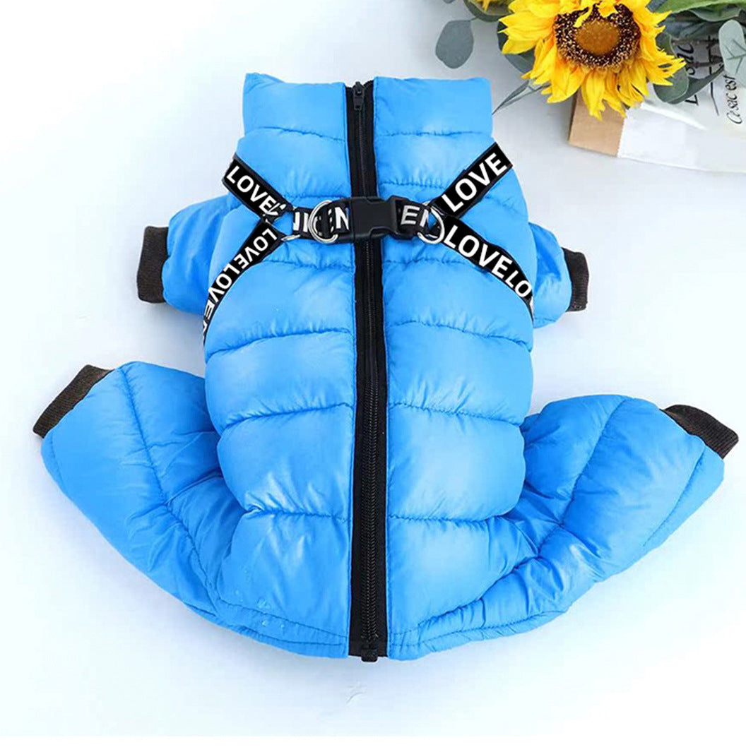Fleece lined four-leg padded dog coat in Black, side view