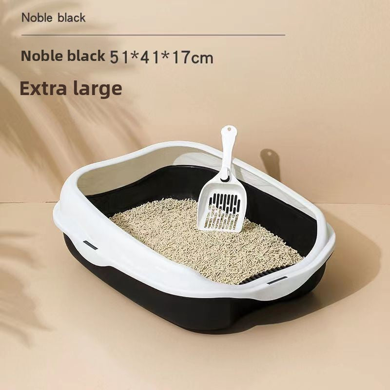 Semi-Enclosed Cat Litter Box with Scoop, Two-Tone Anti-Splash Tray