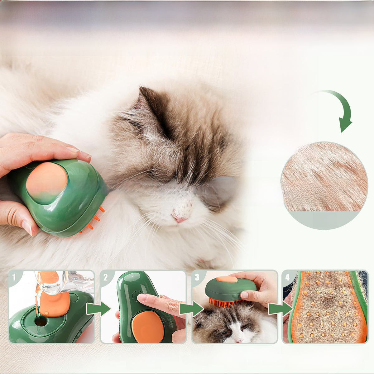 Electric Steam Cat Brush, 3-in-1 Detangling and Deshedding