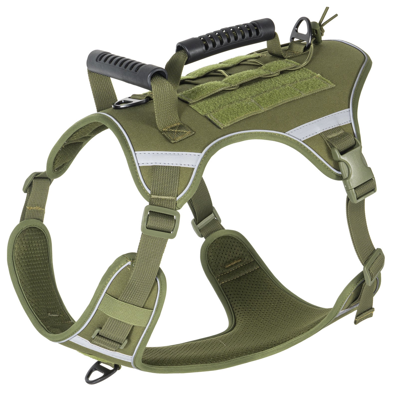 Tactical dog harness in army green on a large dog
