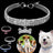 Rhinestone elastic pet collar with charm in Blue Bone, front view