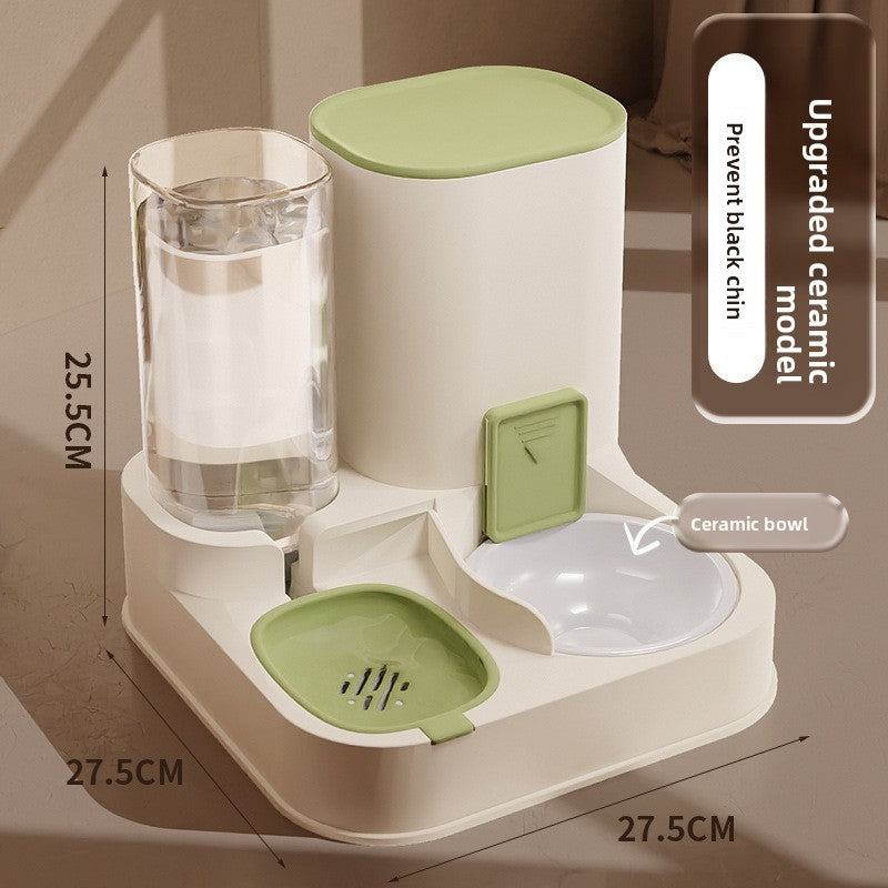 Cat Double Bowl Set with Water Dispenser, Ceramic or Steel