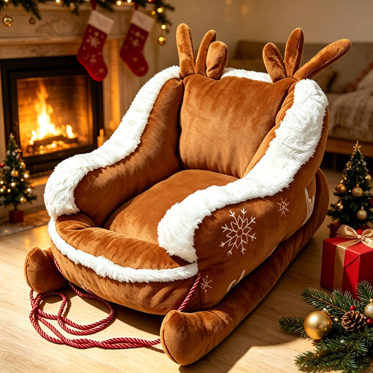 Christmas sleigh pet bed in Beige, size Small 50 x 37 x 25cm