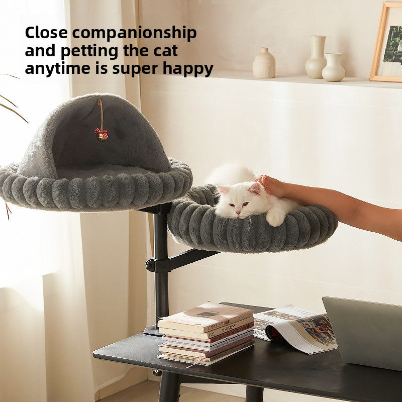 Dark grey single layer cat bed tower for small rooms