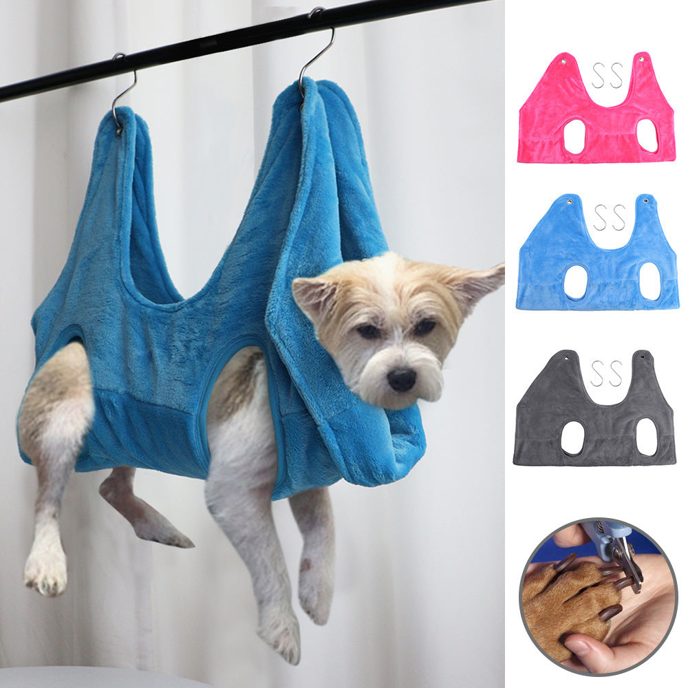 Flannel pet grooming hammock for nail trimming, photo 1 of 14