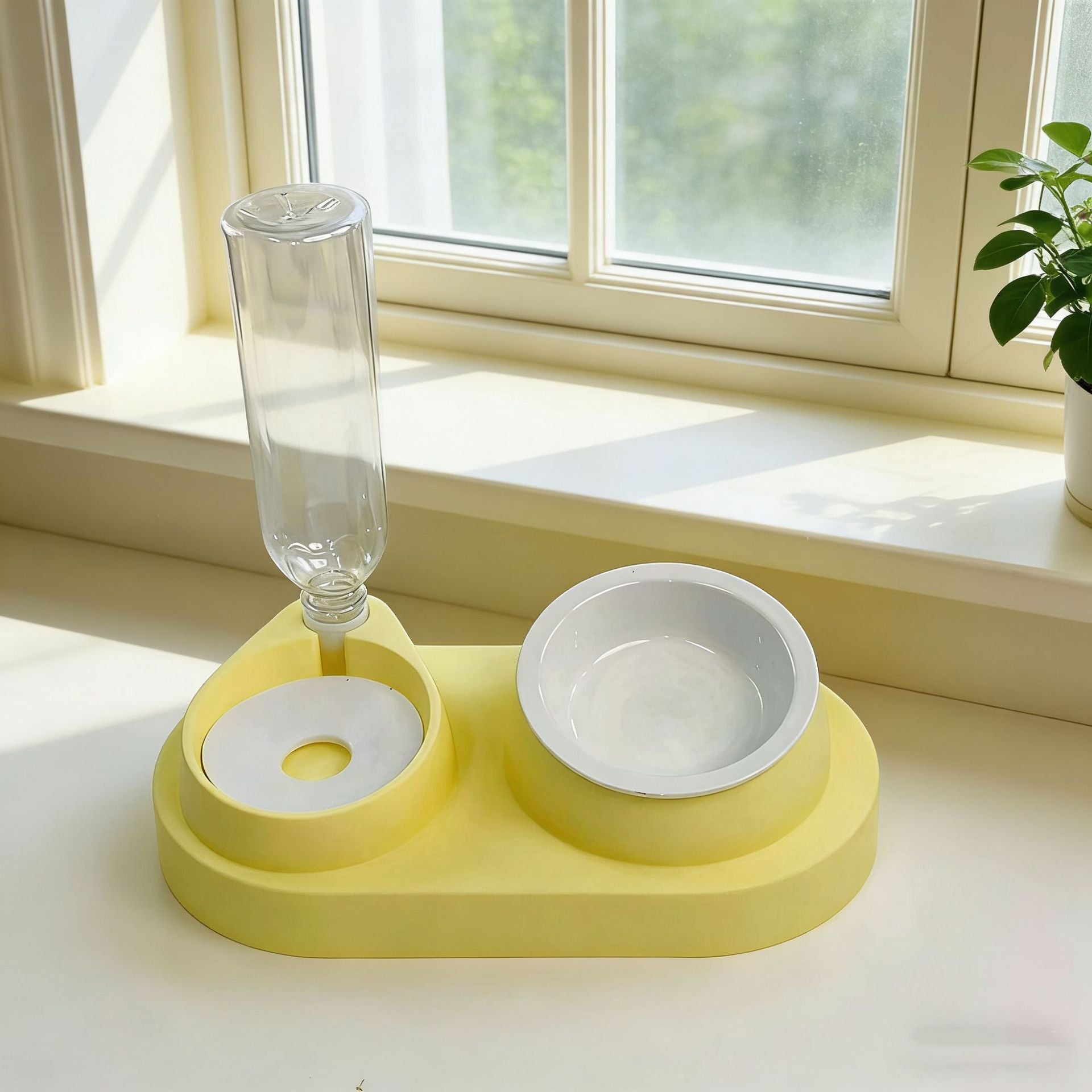 Slanted Double Pet Food and Water Bowl in Stainless Steel or Ceramic, Cat and Dog Designs