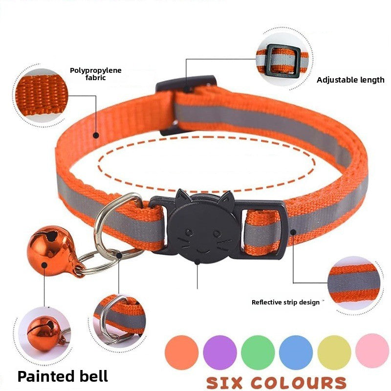 Reflective breakaway cat collar with bell in lake blue, view 1
