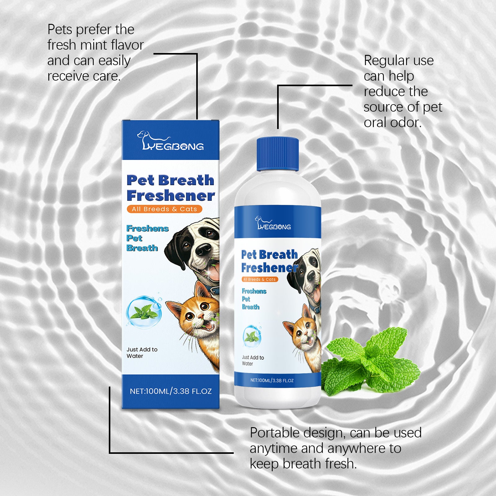 Pet Breath Freshener for Dogs and Cats, Oral Care Formula