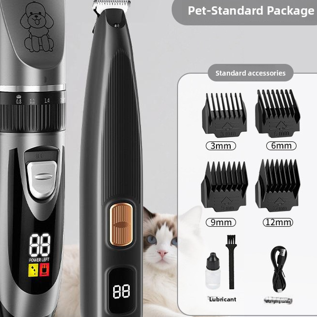 Rechargeable Pet Hair and Paw Trimmer with Dual LCD Display