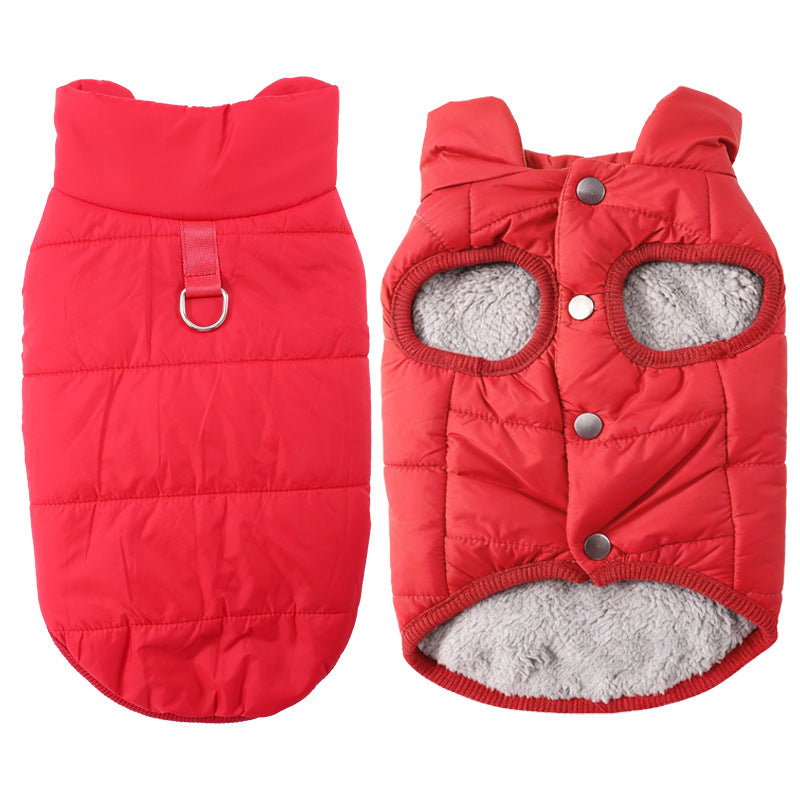 Small dog in a black hooded fleece lined vest jacket