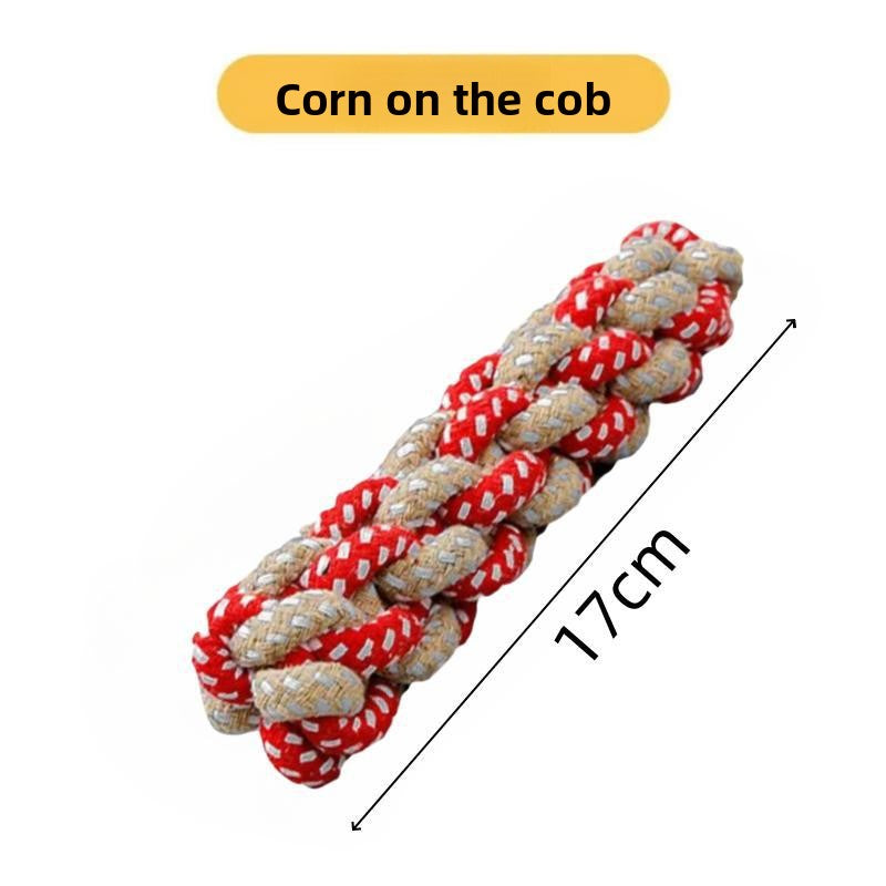 Knotted cotton rope carrot dog toy with colourful knots