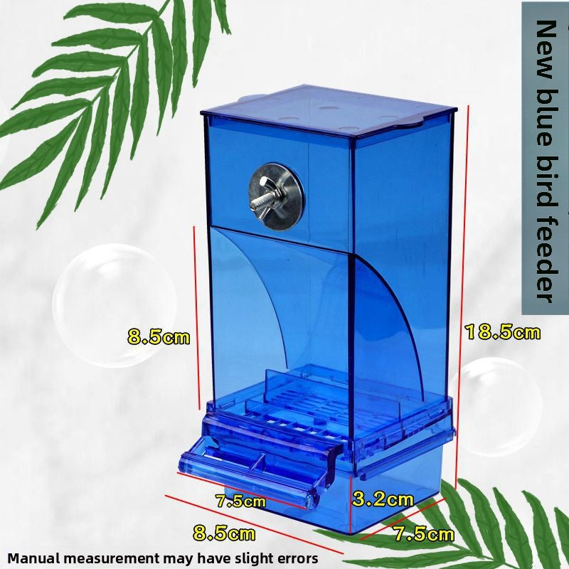 Anti splash cage mounted parrot feeder box in clear plastic, view 7
