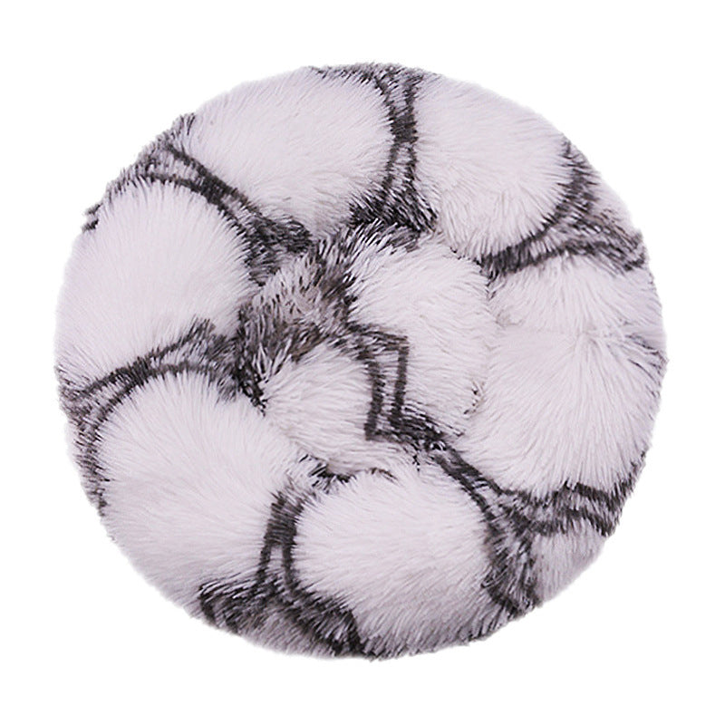 Round long plush nest bed for cats and dogs in White-Grey Check