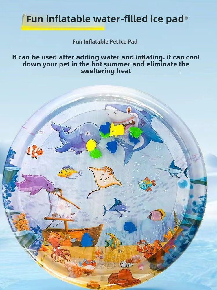 Water-filled inflatable pet cooling pad with sea print, photo 9 of 10