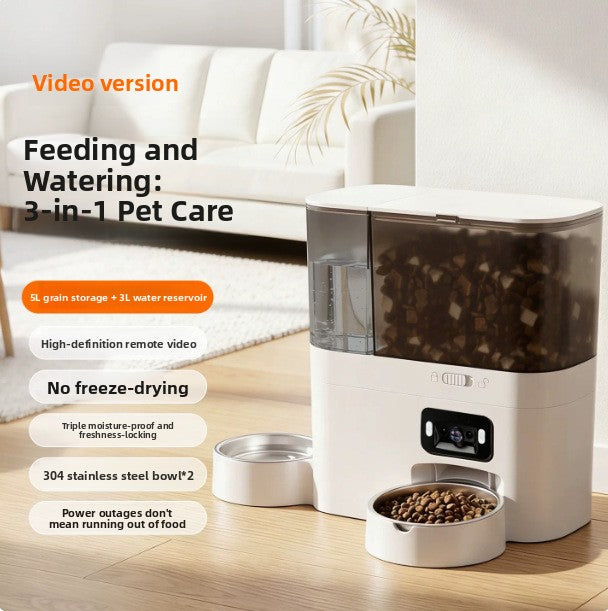 Smart Pet Feeder with 5L Food Hopper, 3L Water Tank, App Control and Optional Video