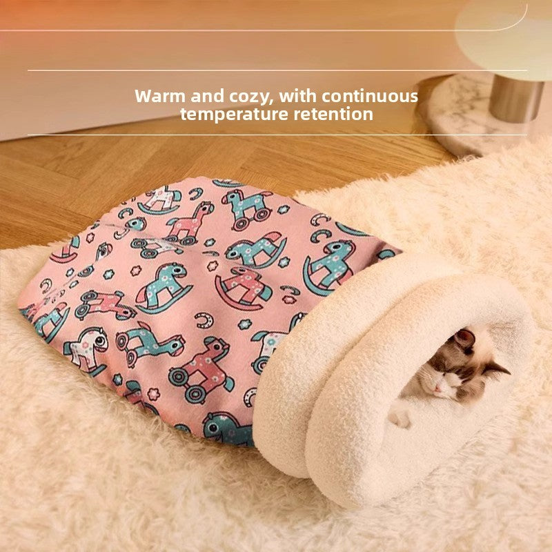 Plush enclosed tunnel cat bed with soft lambswool lining, product image 1