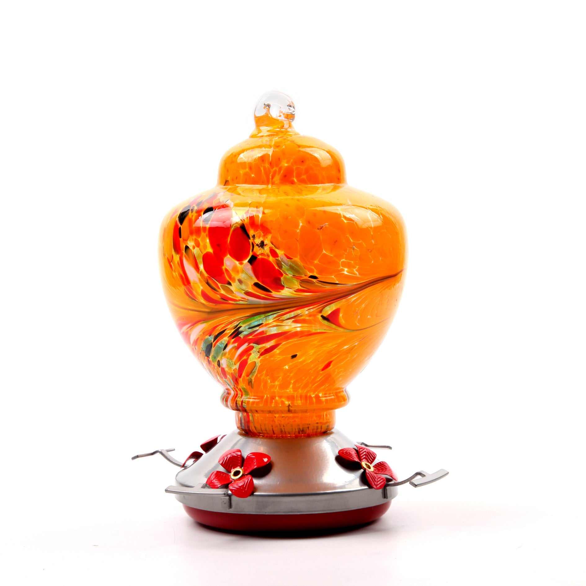 Hand-Painted Glass Hummingbird Feeder with Ant-Proof Hook, Metal Hanger and Cleaning Brush