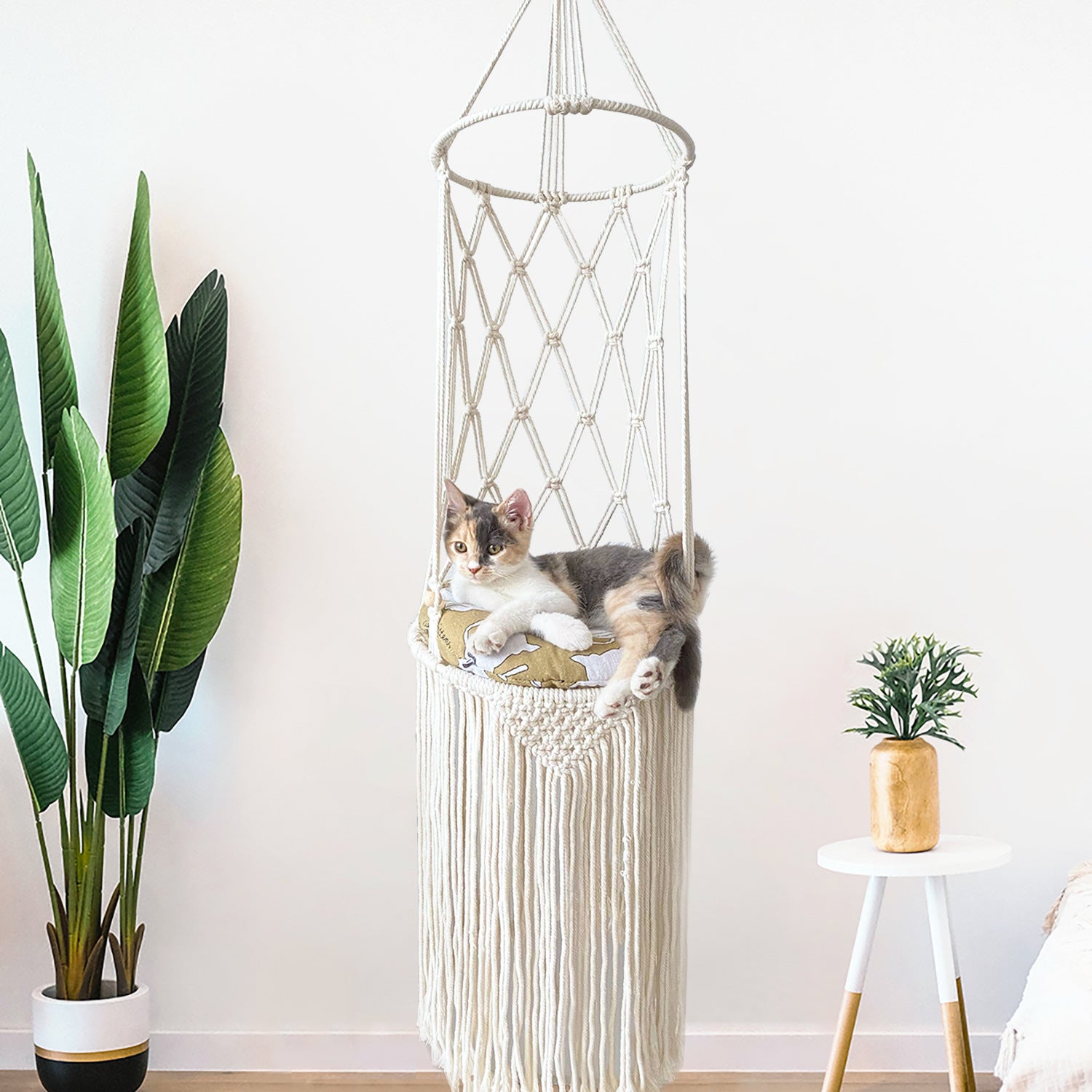 Bohemian hand-woven hanging cat hammock, photo 3 of 5