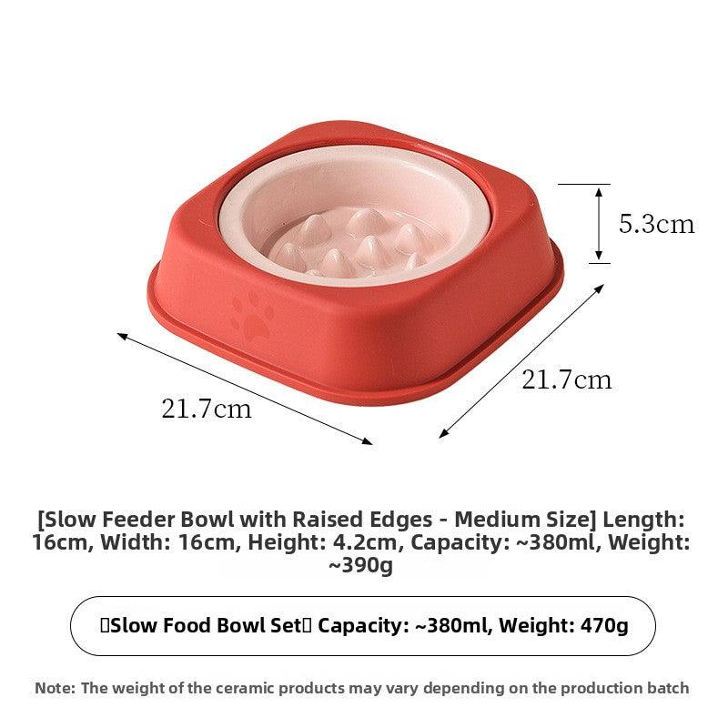 Ceramic Slow Feeder Pet Bowl with Removable Yogurt Box and Non-Slip Base in Seven Colours