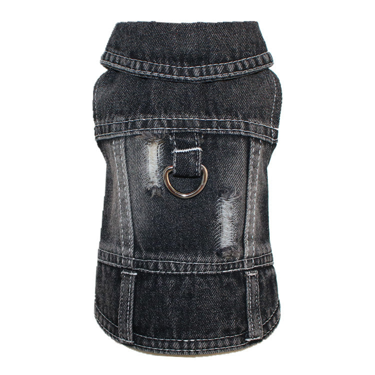 Distressed denim dog vest with lead hole, available in 2 colours, image 14