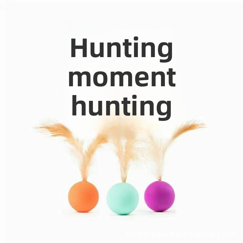 Bouncy cat toy ball with feathers, alternative angle view